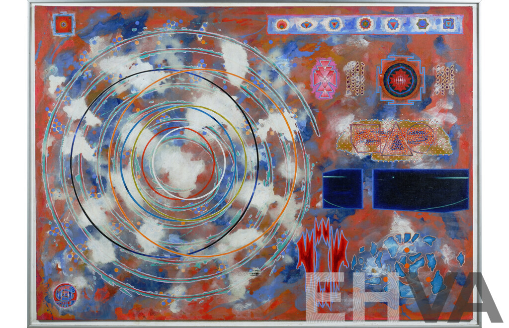 David Ryan (Born 1951), Ashram Days, Ashram Nights - Visible Omen Series 1979, Mixed Media