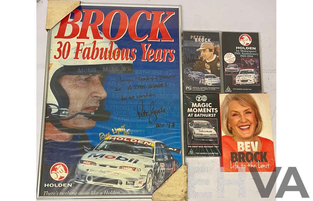 Peter Brock Memorabilia (Including 3 Videos, 1 Book & 1 Framed Poster)