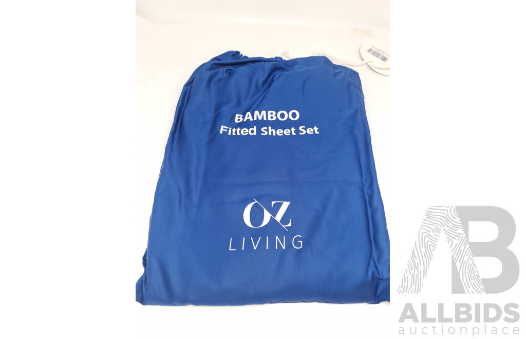 OZ LIVING Bamboo Fitted Sheet Set Navy Blue (King Single) 400TC - ORP$150