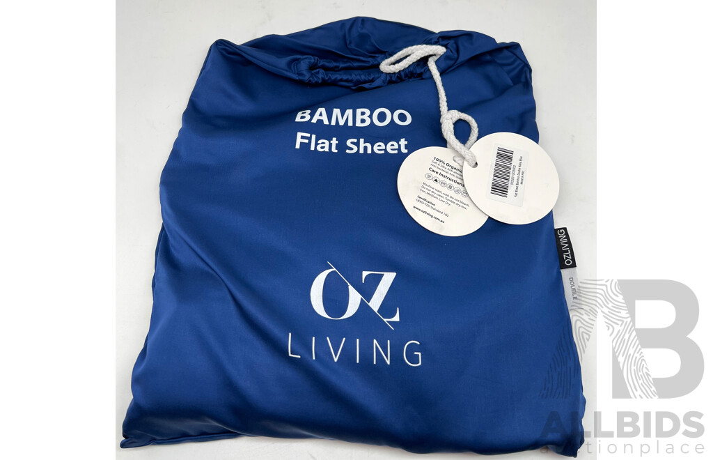 OZ LIVING Bamboo Flat Sheet Navy Blue (Double) 400TC - ORP$110