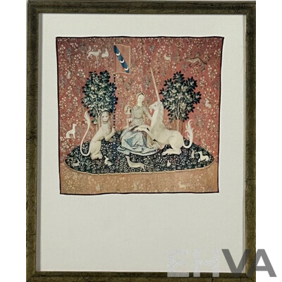 the Lady and The Unicorn, Lovely Collection of the Six Framed Reproduction Print Copies of the Original Tapestries Woven in Wool & Silk (15th Century),, 32 x 26 cm (frame) (6)