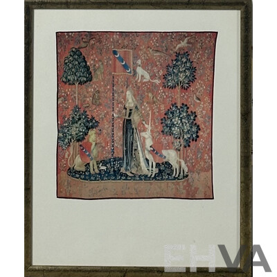 the Lady and The Unicorn, Lovely Collection of the Six Framed Reproduction Print Copies of the Original Tapestries Woven in Wool & Silk (15th Century),, 32 x 26 cm (frame) (6)