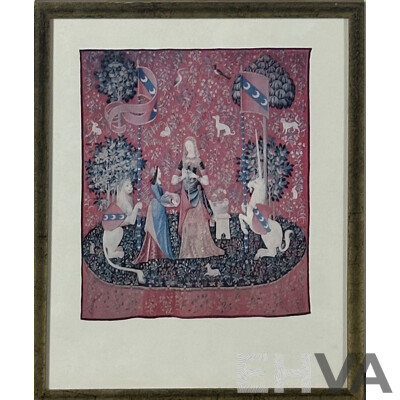 the Lady and The Unicorn, Lovely Collection of the Six Framed Reproduction Print Copies of the Original Tapestries Woven in Wool & Silk (15th Century),, 32 x 26 cm (frame) (6)