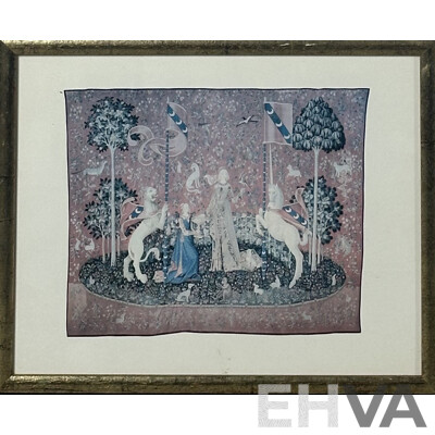 the Lady and The Unicorn, Lovely Collection of the Six Framed Reproduction Print Copies of the Original Tapestries Woven in Wool & Silk (15th Century),, 32 x 26 cm (frame) (6)