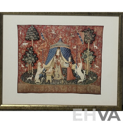 the Lady and The Unicorn, Lovely Collection of the Six Framed Reproduction Print Copies of the Original Tapestries Woven in Wool & Silk (15th Century),, 32 x 26 cm (frame) (6)