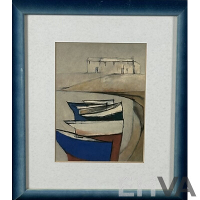 Michael Praed, (20th Century, British, 1941-), Small Boats & Cottages and Blue Boat, Sand & Sea, Pair of Quality Prints of Original Oils 29 x 23.5 cm (frames) (2)