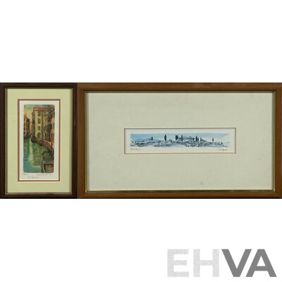 Artists Unknown, (20th Century, Italian), Riflessi/Reflections (Venezia) & Toscana, Hand Coloured Etching & Print of Original Watercolour, 22 x 37 cm (largest frame) (2)