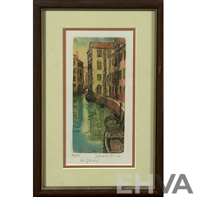 Artists Unknown, (20th Century, Italian), Riflessi/Reflections (Venezia) & Toscana, Hand Coloured Etching & Print of Original Watercolour, 22 x 37 cm (largest frame) (2)