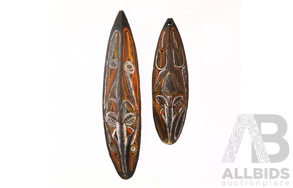 Two PNG Hand Painted Traditional Wooden Masks