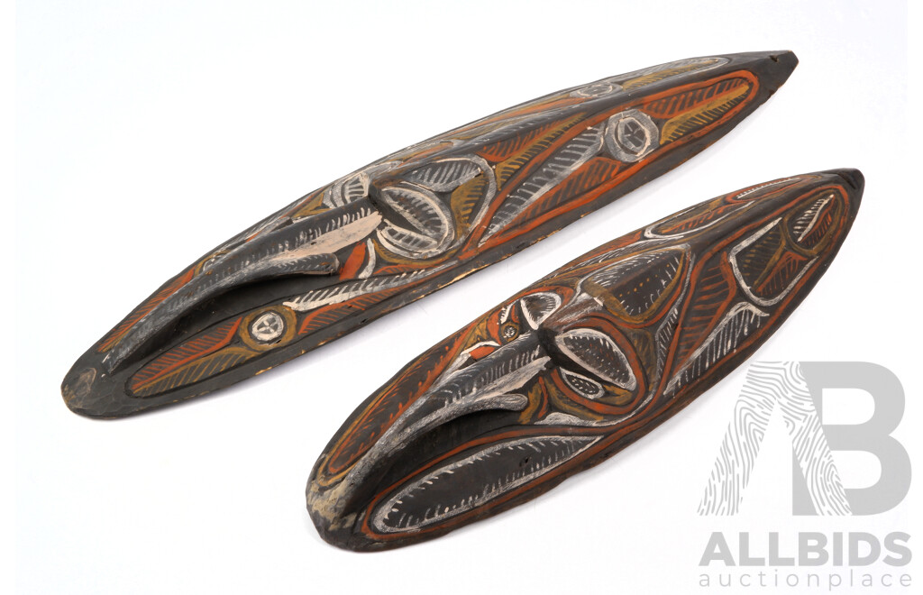 Two PNG Hand Painted Traditional Wooden Masks