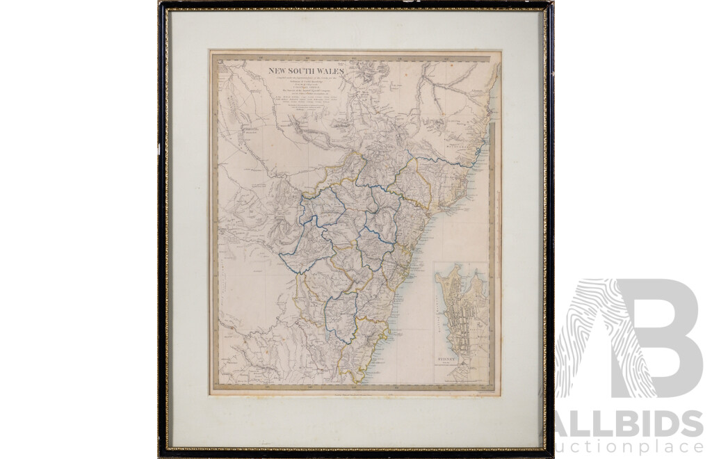 Vintage Map of New South Wales, C1829, Compiled Under the Superintendence of the Society for the Diffusion of Useful Knowledge, 55 x 46 cm (frame)