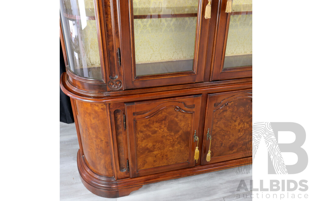 Italian Two Piece Bookcase with Curved Glass Ends