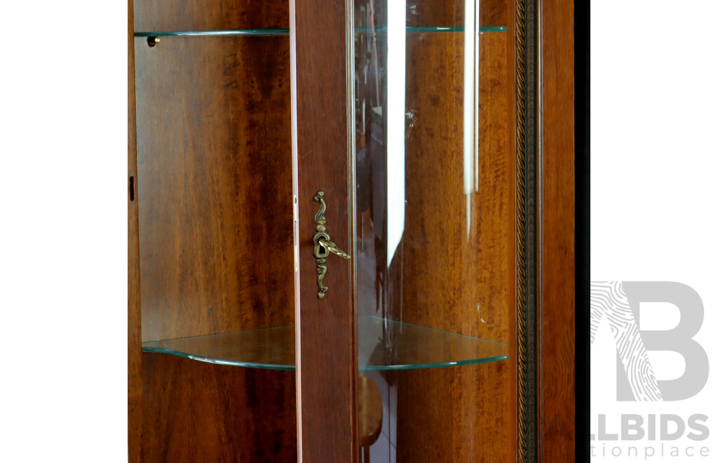 Pair of Italian Corner Display Cases with Curved Glass Fronts