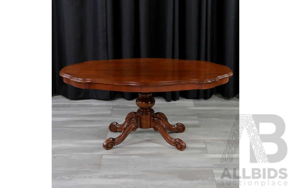 Single Pedestal Coffee Table with Sheild Shaped Top