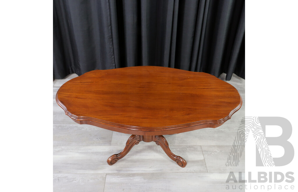 Single Pedestal Coffee Table with Sheild Shaped Top