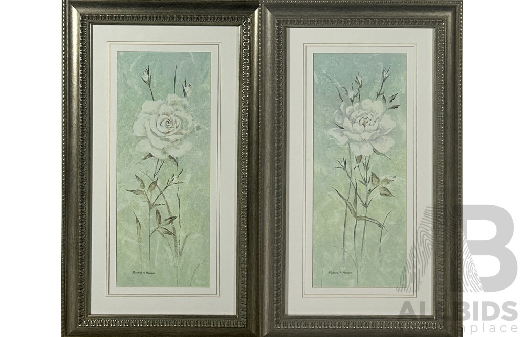 Richard a Henson, (Contemporary), Study of White Rose I and II, Pair of Framed Reproduction Colour Prints of Original, 72 x 42 cm (frame) (2)