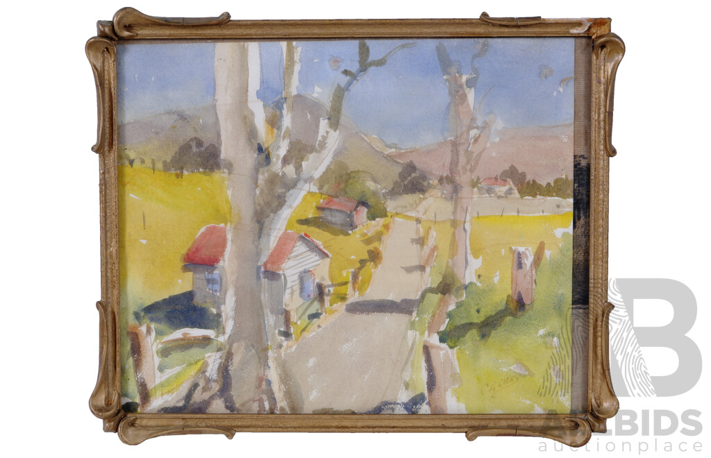 Cyril Gordon Gibbs, (Australian, 1902-1992), Quiet Country Road, Watercolour, 32 x 38 cm (frame)