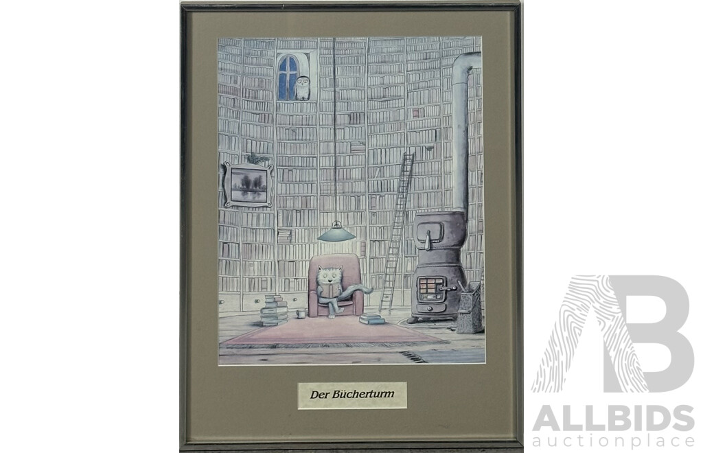 Der Bücherturm (^The Book Tower), Framed Colour German Poster (1992), 38 x 30 cm (image)