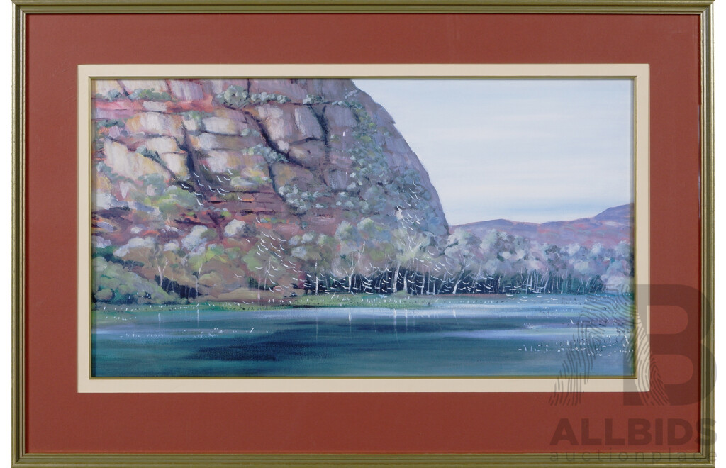 Bll Yeates, (20th Century, Australian), Red Lily Billabong, Colour Reproduction Print of Original Oil on Canvas, 60 x 90 cm (frame)