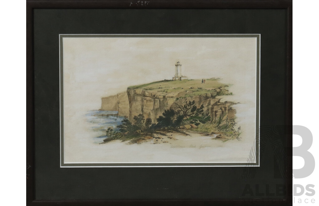 (Possibly) Attributed to Conrad Martens, (19th Century, British-Australian, 1801-78), Lighthouse Port Jackson (1850), Hand Coloured Lithograph, 32 x 41 cm (frame)