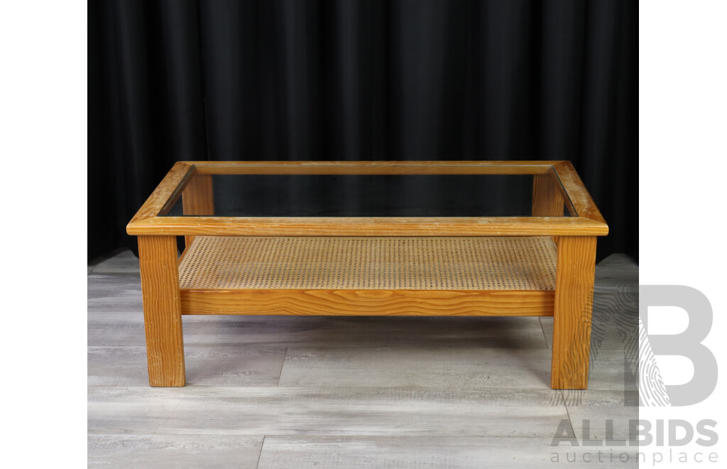 Retro Pine Glass Top Coffee Table