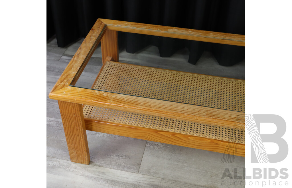 Retro Pine Glass Top Coffee Table