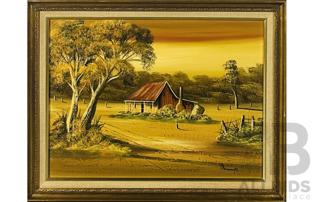 Arthur and P. Dalmonty, Untitled and Corryong Vic (1985) - Bush Cottages, Pair of Vintage Oils (on Board and on Canvas), 61 x 71 cm (larger frame) (2)