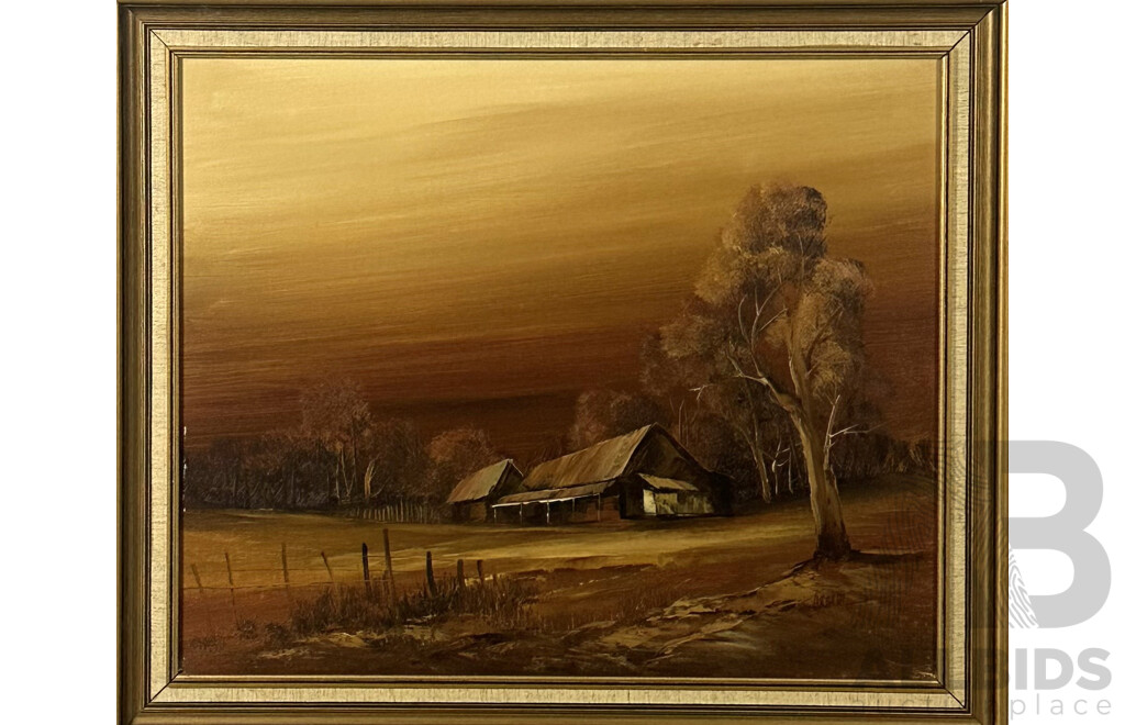 Arthur and P. Dalmonty, Untitled and Corryong Vic (1985) - Bush Cottages, Pair of Vintage Oils (on Board and on Canvas), 61 x 71 cm (larger frame) (2)