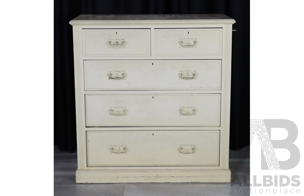 Painted Edwardian Pine Chest of Five Drawers