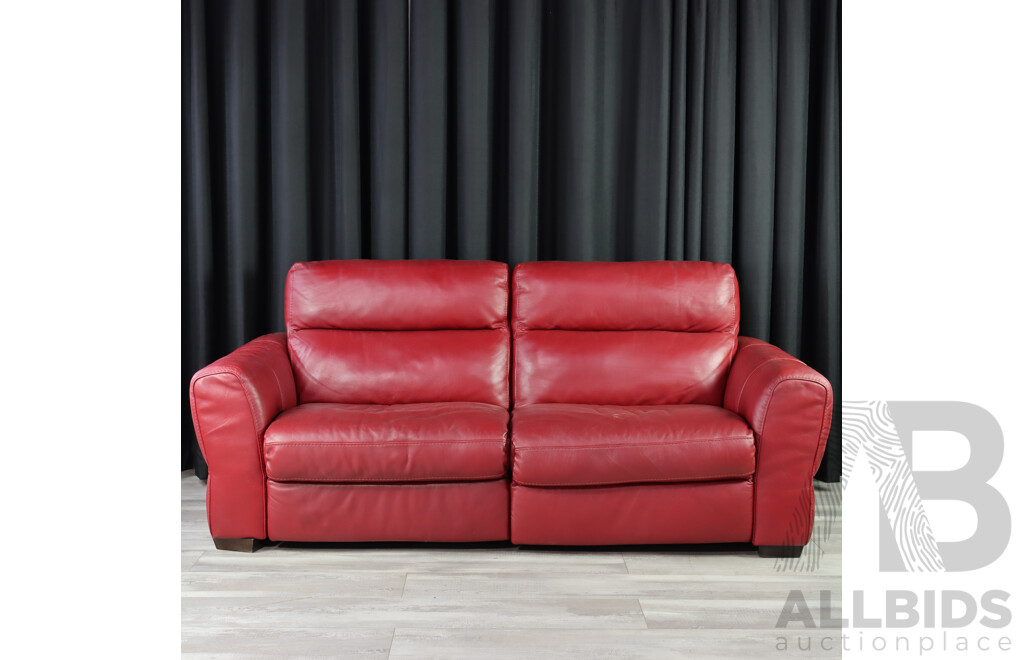 Red Leather Two Seater Reclining Lounge