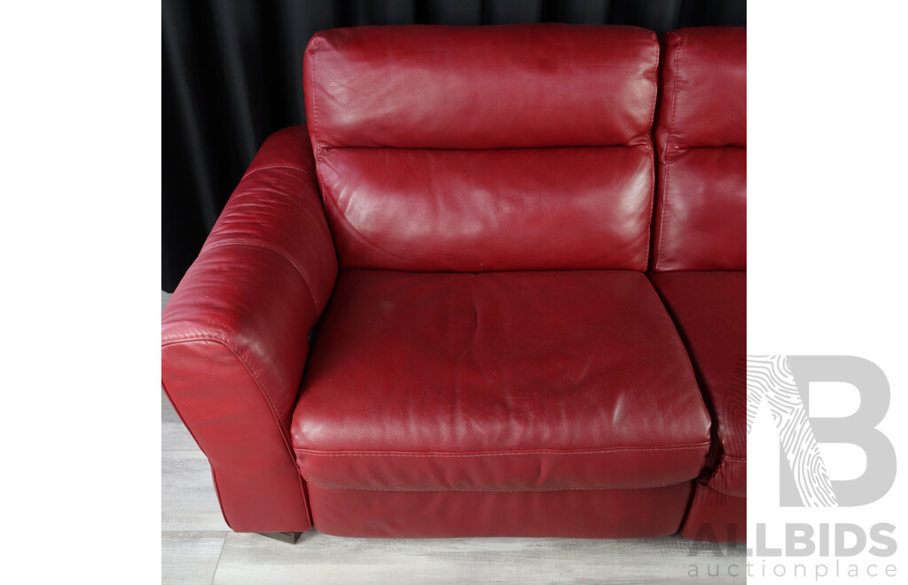 Red Leather Two Seater Reclining Lounge