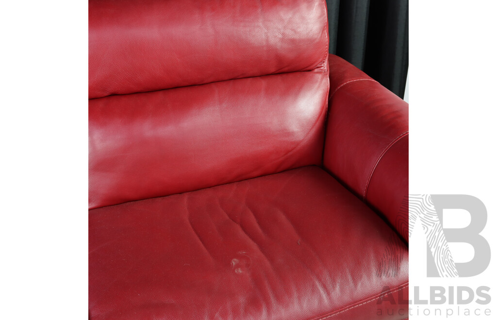 Red Leather Two Seater Reclining Lounge