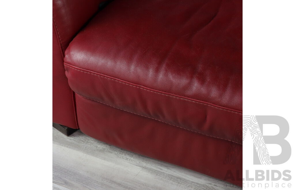 Red Leather Two Seater Reclining Lounge