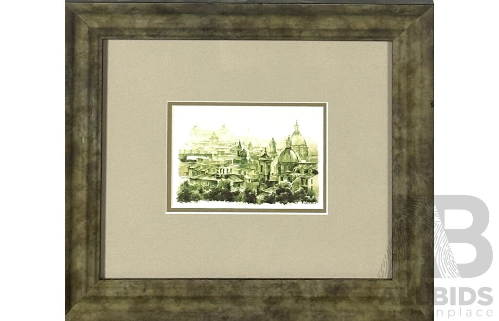 Veduto Di Roma Dal Pincio [View of Rome From the Pincio, Watercolour on Textured Card, 32 x 36 cm (frame)