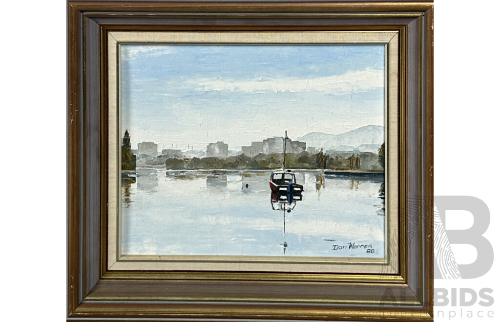 Don Warren, (20th Century, Australian), Boat on The Water (1988), Oil on Canvas, 40 x 47 cm (frame)
