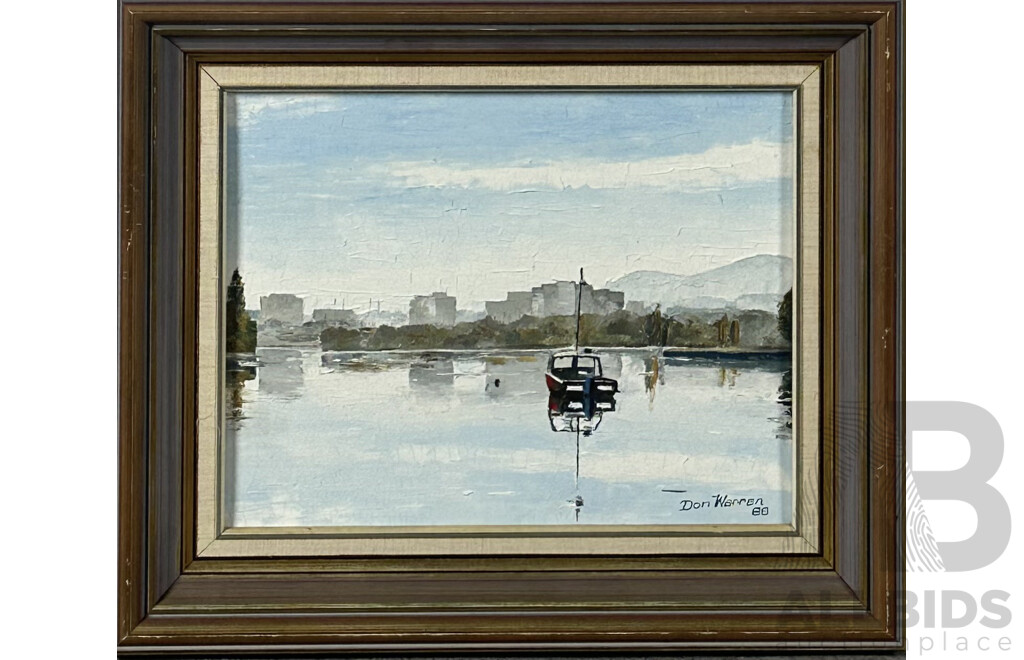 Don Warren, (20th Century, Australian), Boat on The Water (1988), Oil on Canvas, 40 x 47 cm (frame)