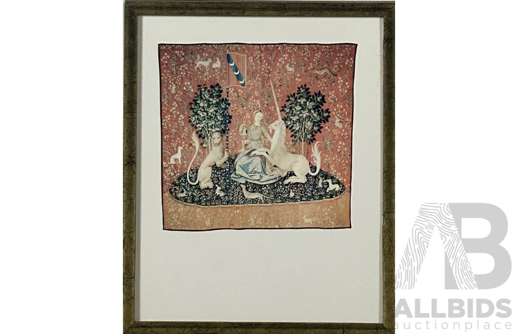 the Lady and The Unicorn, Lovely Collection of the Six Framed Reproduction Print Copies of the Original Tapestries Woven in Wool & Silk (15th Century),, 32 x 26 cm (frame) (6)
