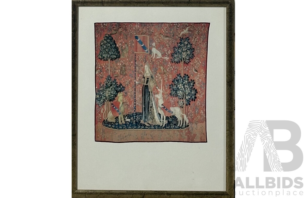 the Lady and The Unicorn, Lovely Collection of the Six Framed Reproduction Print Copies of the Original Tapestries Woven in Wool & Silk (15th Century),, 32 x 26 cm (frame) (6)