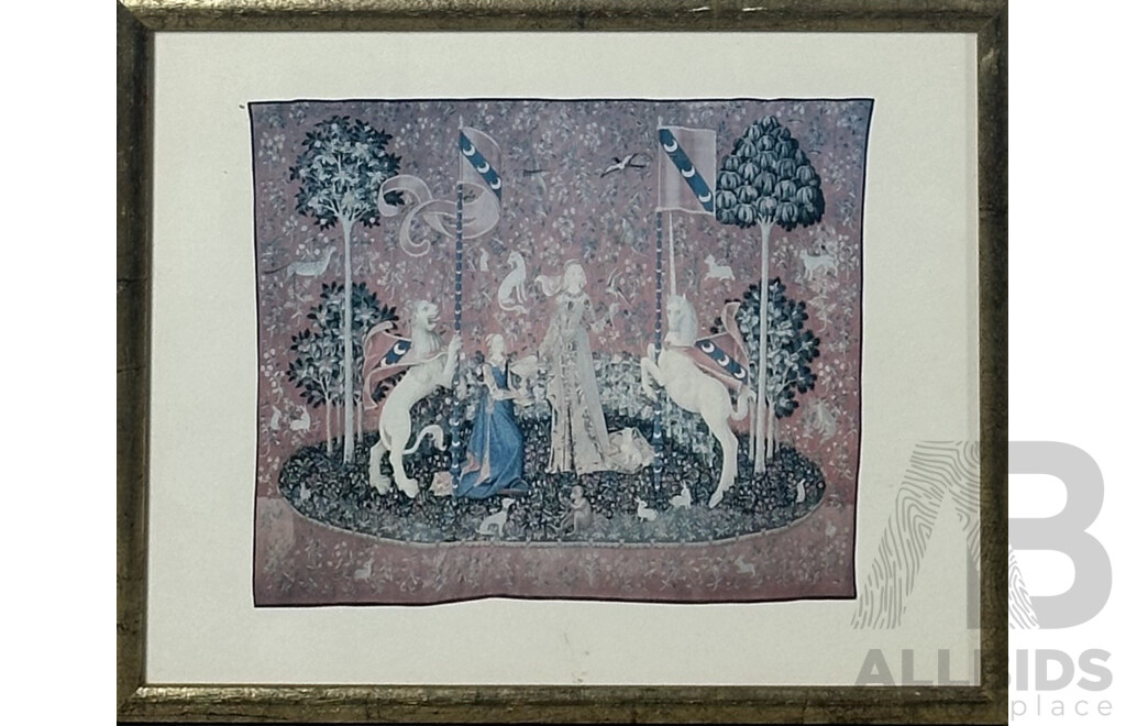 the Lady and The Unicorn, Lovely Collection of the Six Framed Reproduction Print Copies of the Original Tapestries Woven in Wool & Silk (15th Century),, 32 x 26 cm (frame) (6)
