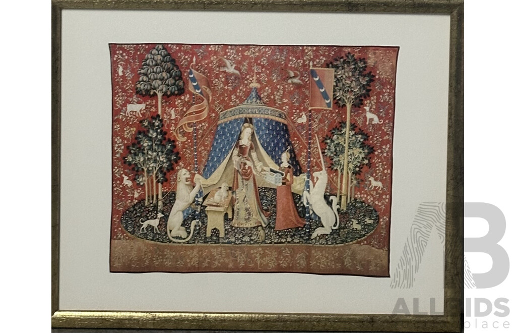 the Lady and The Unicorn, Lovely Collection of the Six Framed Reproduction Print Copies of the Original Tapestries Woven in Wool & Silk (15th Century),, 32 x 26 cm (frame) (6)