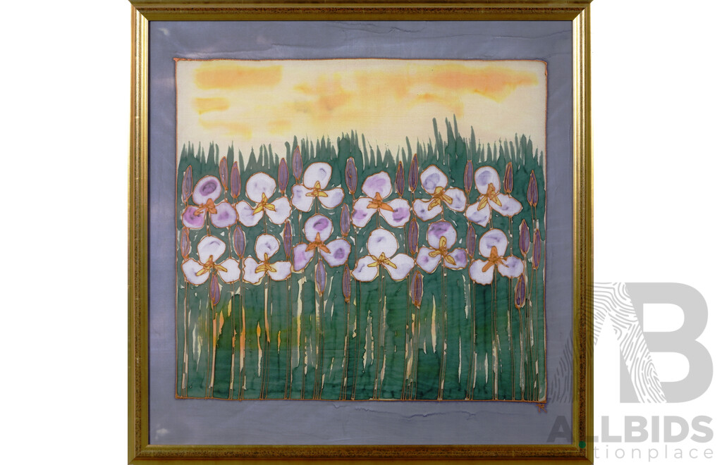 Artist Unknown, Garden of Irises, Coloured Ink and Gold on Silk, 90 x 90 cm (frame)