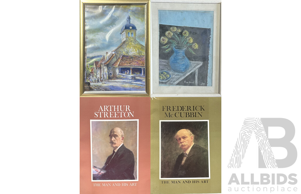 Large Selection of Assorted Interesting Framed and Unframed Artworks, Alongside Pair of the Man and His Art Books Featuring Arthur Streeton and Frederick McCubbin, (Heidelberg Publishing Co) 45 x 35 cm (Books)