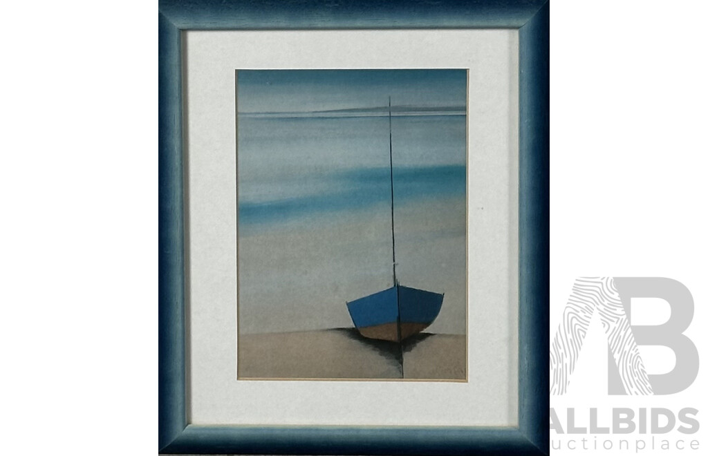 Michael Praed, (20th Century, British, 1941-), Small Boats & Cottages and Blue Boat, Sand & Sea, Pair of Quality Prints of Original Oils 29 x 23.5 cm (frames) (2)