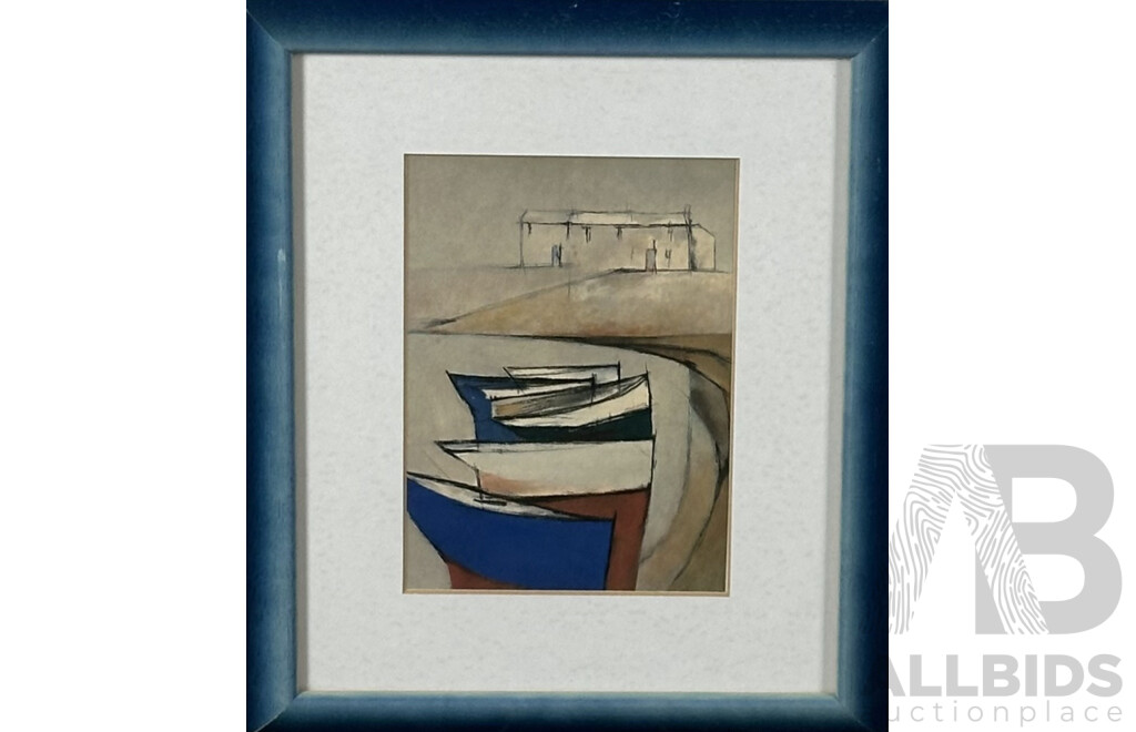 Michael Praed, (20th Century, British, 1941-), Small Boats & Cottages and Blue Boat, Sand & Sea, Pair of Quality Prints of Original Oils 29 x 23.5 cm (frames) (2)