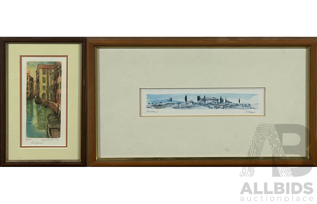 Artists Unknown, (20th Century, Italian), Riflessi/Reflections (Venezia) & Toscana, Hand Coloured Etching & Print of Original Watercolour, 22 x 37 cm (largest frame) (2)