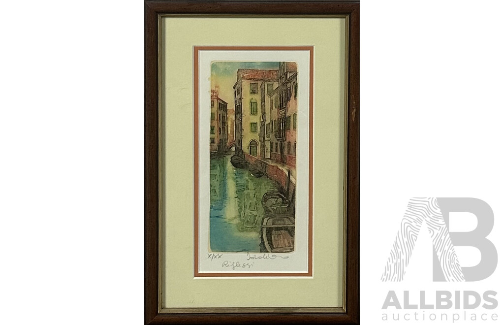 Artists Unknown, (20th Century, Italian), Riflessi/Reflections (Venezia) & Toscana, Hand Coloured Etching & Print of Original Watercolour, 22 x 37 cm (largest frame) (2)