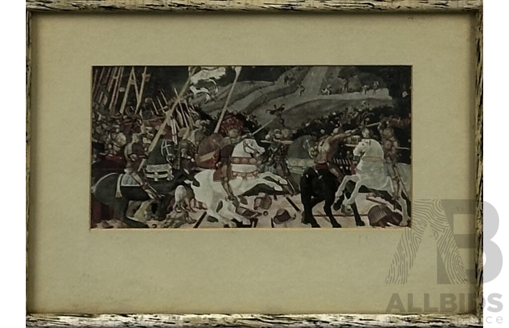 Paolo Uccello, (Renaissance, Italian, 1397-1475), The Battle of San Romano, Vintage Reproduction Print of Original Egg Tempera with Walnut Oil & Linseed Oil on Poplar, 22 x 29 cm (frame)