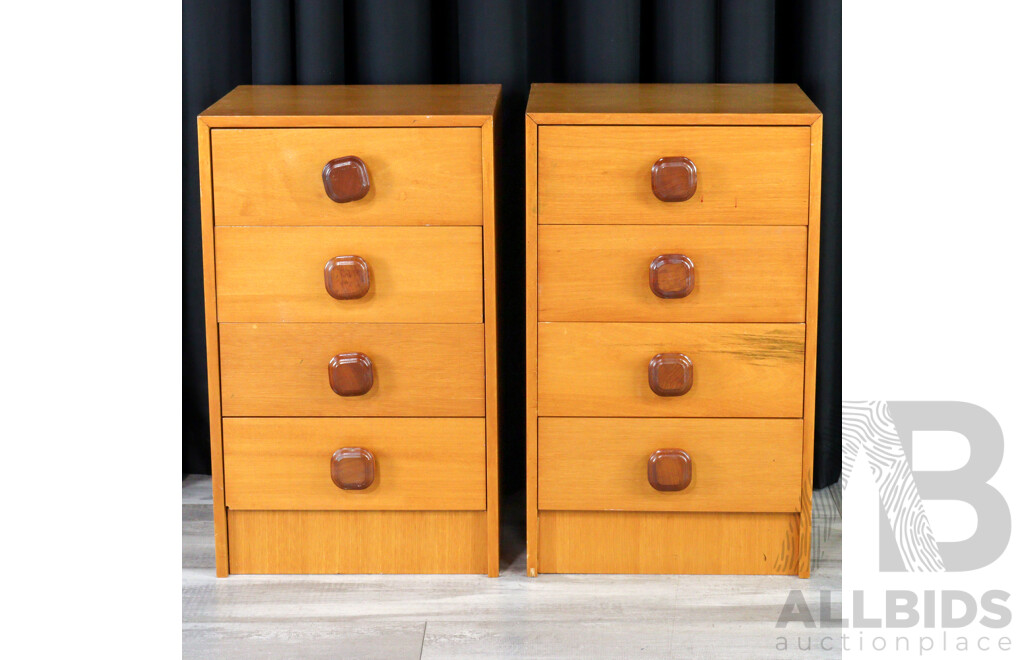 Pair of Mid Century Maple Four Drawer Bedside Chests