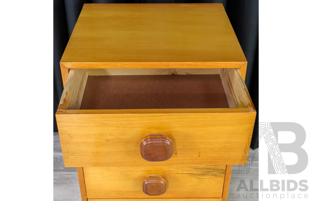 Pair of Mid Century Maple Four Drawer Bedside Chests