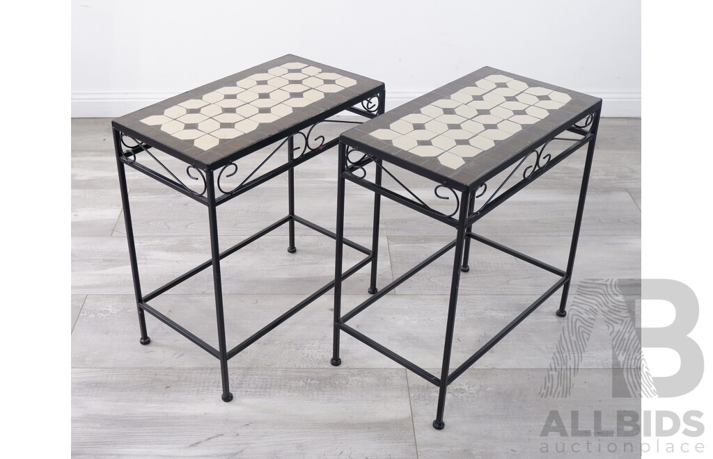 Pair of Wrought Iron and Tile Side Tables